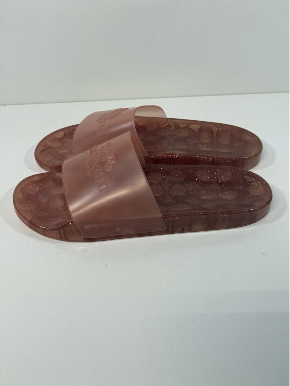 Coach Ulyssa Jelly Slides Pink Red Glitter Signature C Women’s Sandals - Picture 5 of 9